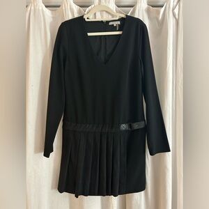 Black Mod Mini Dress With Pleated Skirt